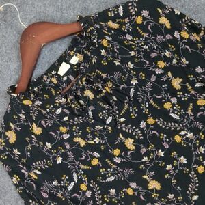 GAP Black Floral Tie Neck Ruffle Peasant Blouse Long Balloon Sleeve XS